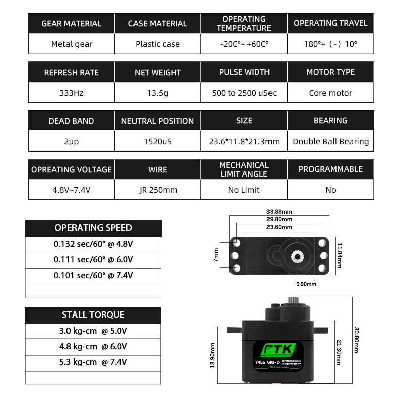 Servo numérique PTK 7455MG-D 1 - Rc Helicopter Parts avis et prix